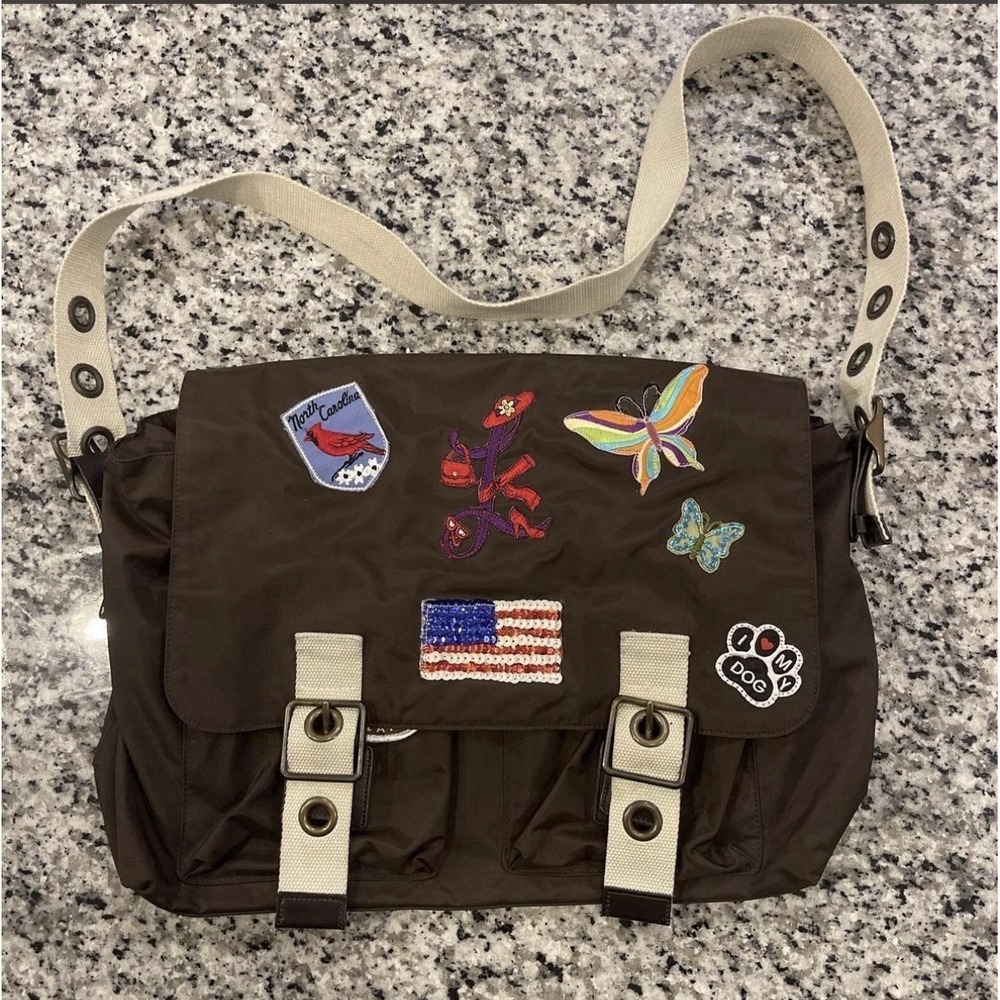Gap Messenger Shoulder‎ Brown Adjustable Strap W/ Patches Travel Retro Bag 16x13
